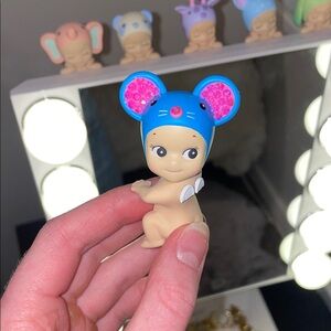 Blue custom bedazzled Sonny angel Mouse-looking back series!